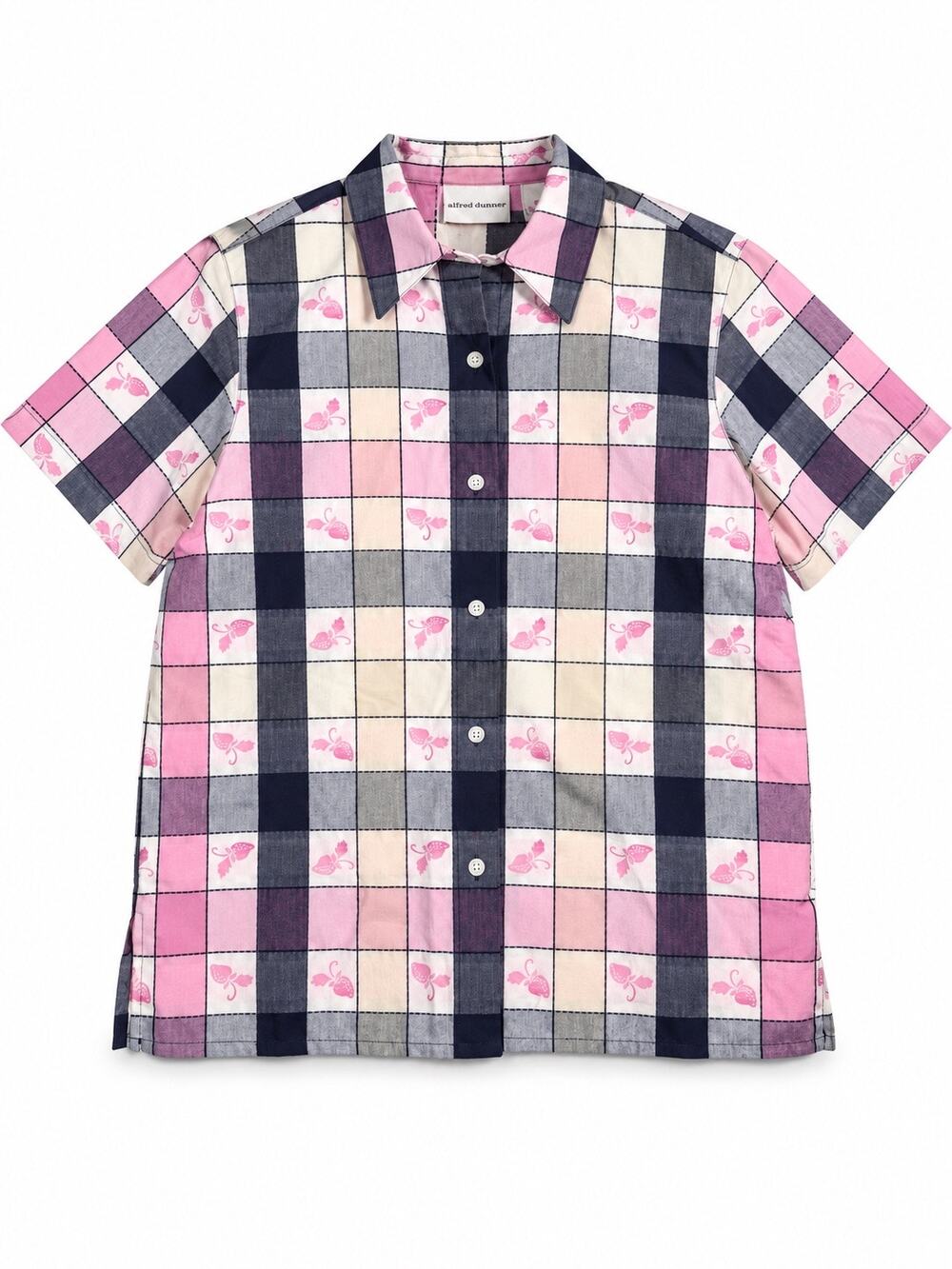 Alfred Dunner Women’s 10 Pink Navy Plaid Butterfly Button-Up Shirt